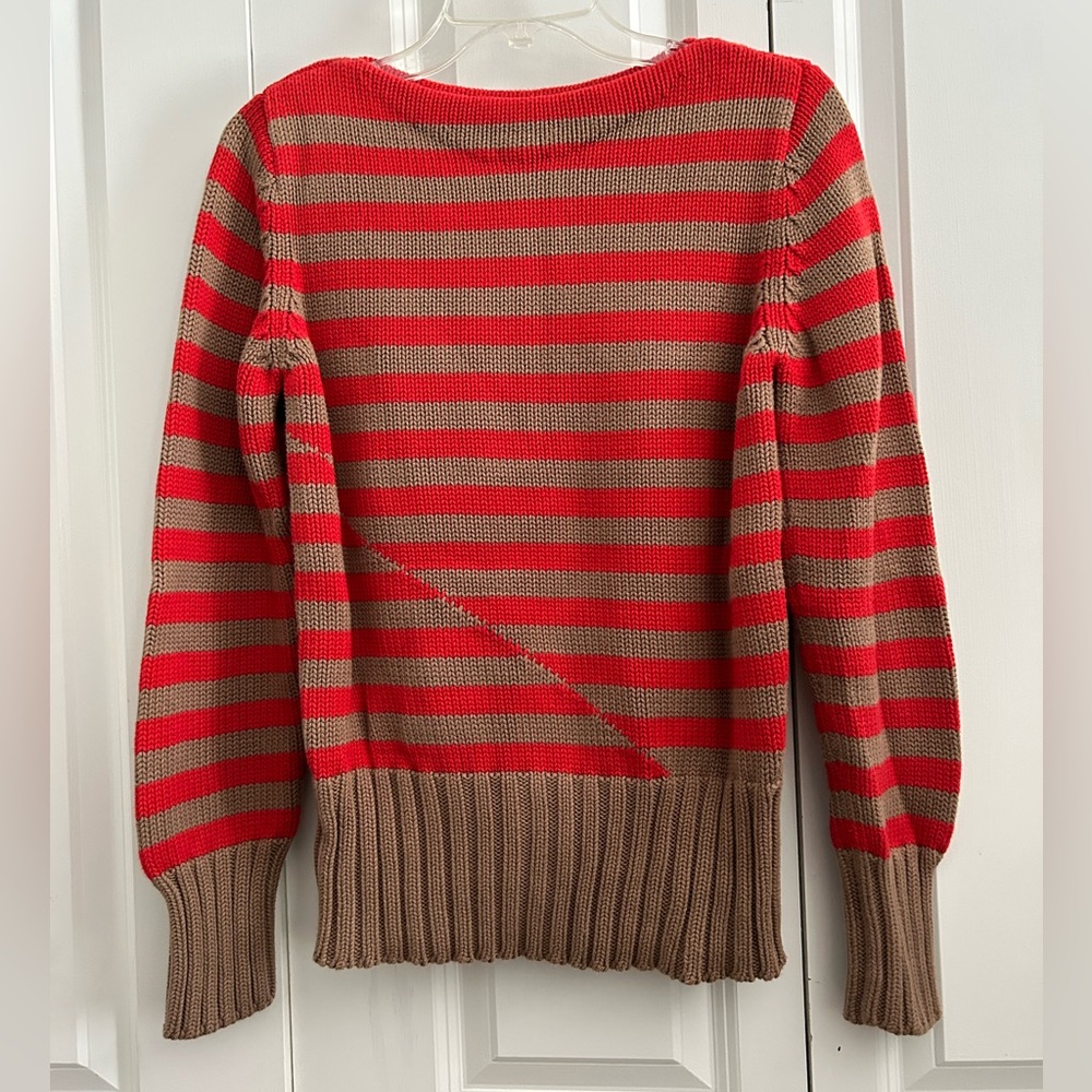 Vintage J.Crew Chunky Knit Orange & Tan Striped Sweater  Size M